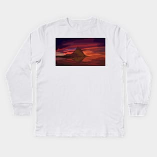 Kirkjufell Mountain Sunset Painting Kids Long Sleeve T-Shirt